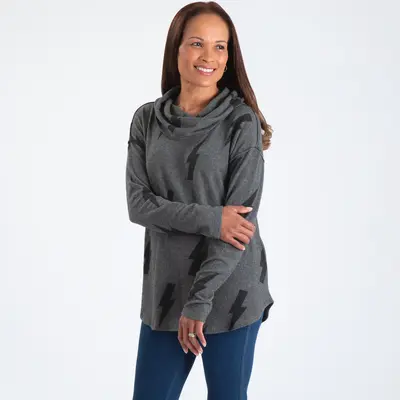 Lightning Bolt Cowl Neck Sweater - L