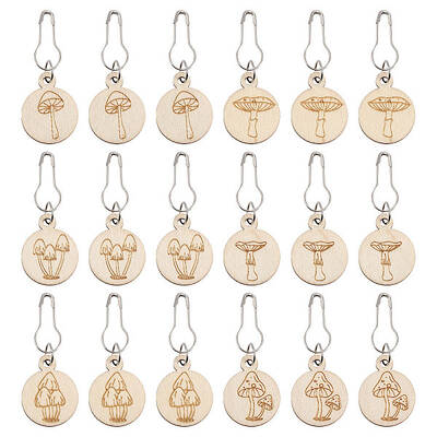 3 Bags Mushroom Pattern Flat Round Wooden Charm Locking Stitch Markers
