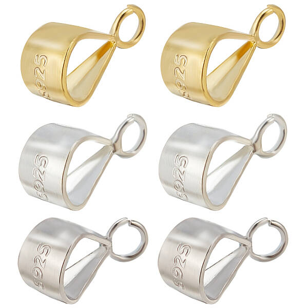6Pcs 3 Color 925 Sterling Silver Tube Bails