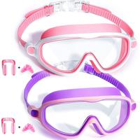 Swim Goggles 2 Pack Anti-Fog Anti-UV Wide View Swimming Goggles for Kids 3-15