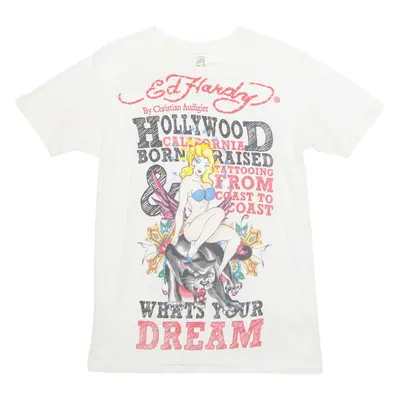 ED HARDY Oversized Hollywood Mens T-Shirt Cream USA S