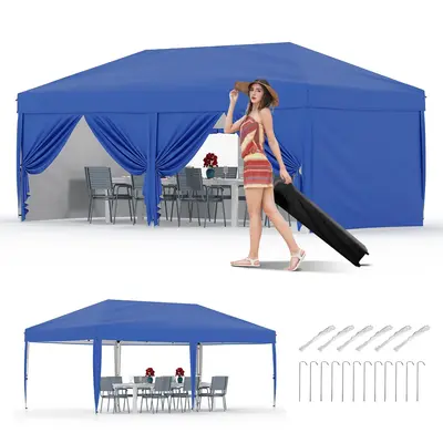 Garvee 10'x20' Pop Up Canopy Tent Outdoor Canopy One-Person Set Up Heavy Duty Commercial Instant Tent Shelter, 6-Sidewall+Blu...
