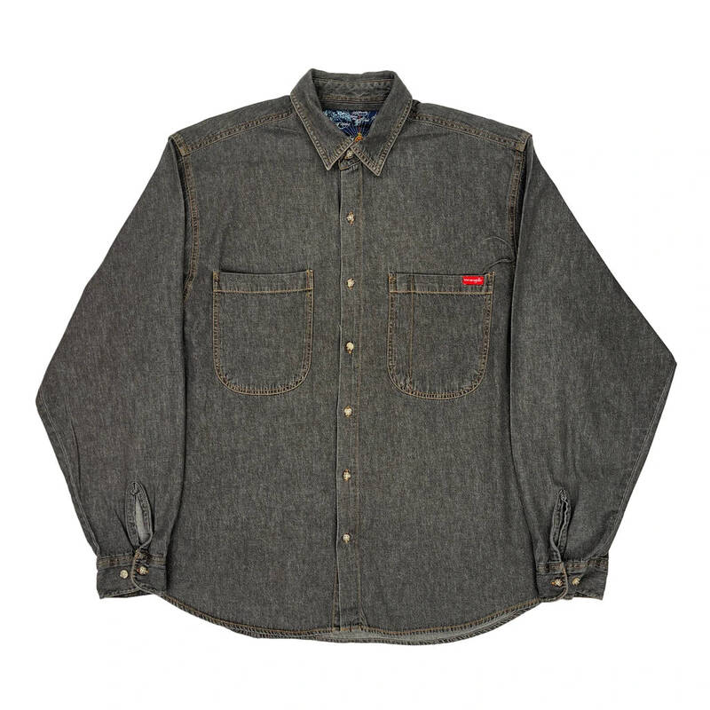 Wrangler Denim Shirt - Large Grey Cotton