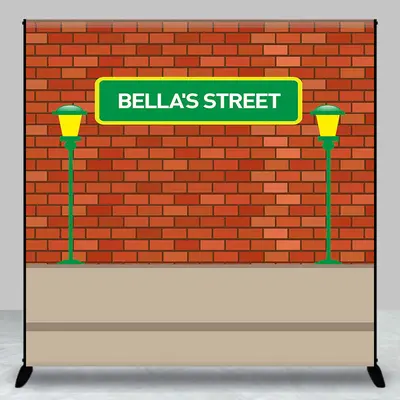 Personalized Red Brick Wall Street Birthday Backdrop