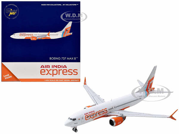 Boeing 737 MAX 8 Commercial Aircraft Air India Express (VT-BXA) White with Tail Graphics 1/400 Diecast Model Airplane by Gemi...