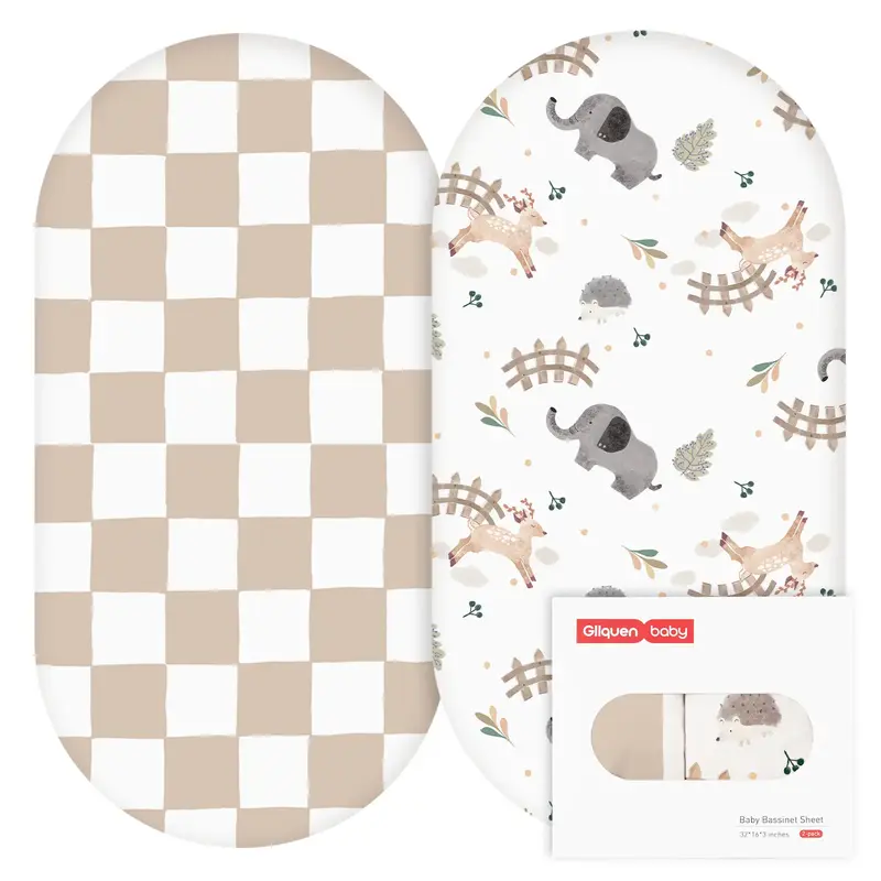 2Pcs/Set Crib Fitted Sheet, Baby Bassinet Sheets Set, Breathable Cozy Fitted Mattress Sheet, Elastic Travel Crib Fashionable ...