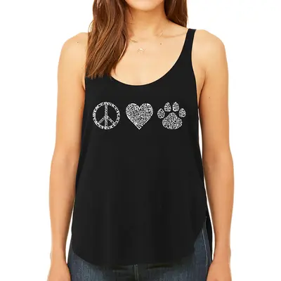 Peace Love Cats - Women's Premium Word Art Flowy Tank Top - Black - X-Large