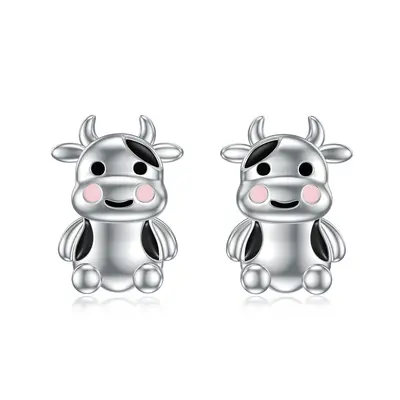 Sterling Silver Cow Stud Earrings