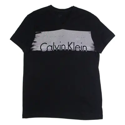 CALVIN KLEIN Mens T-Shirt Black V-Neck S