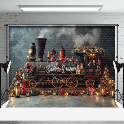 Christmas Old Style Train Holiday Shiny Backdrop - Aperturee