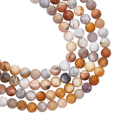 Frosted Natural Crazy Lace Agate Round Bead Strands
