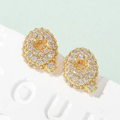 Brass Micro Pave Cubic Zirconia Stud Earrings