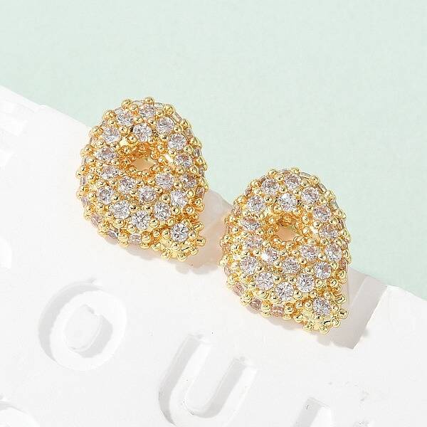 Brass Micro Pave Cubic Zirconia Stud Earrings