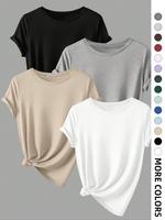 Women's Solid Color Round Neck Tee, Casual Basic Minimalist Short Sleeve Crew Neck T-Shirt for Summer, Summer Outfits 2024,...