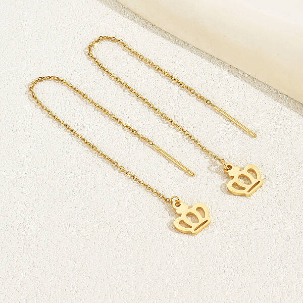 Geometric Circle Earrings with Tassel Studs Stainless Steel Chain