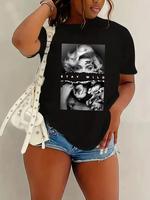 Women's Letter Print Round Neck Tee, Fashion Casual Crew Neck T-Shirt for Daily Holiday Vacation Outdoor Wear, Ladies Clothes...