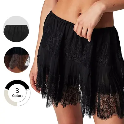 Chicovar Boutiques Women's Lace Skirt Fall Floral Pleated Slip Skirt - Stretchy Waist, Ruffle Hem, Non-See-Through Soft Fabri...