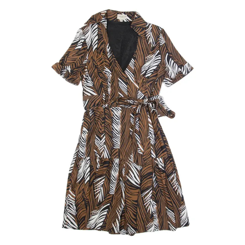 KAREN MILLEN Womens A-Line Dress Brown Animal Print Knee Length UK 10