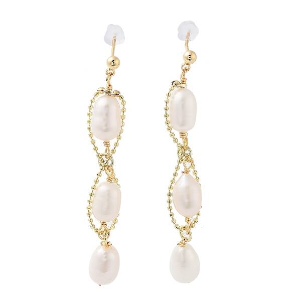Natural Pearl Dangle Stud Earrings