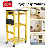 3 Tier Rolling Metal Storage Utility Cart with  Lockable Wheels, Movable Storage Cart Organizer for Kitchen, Living Room, Bat...
