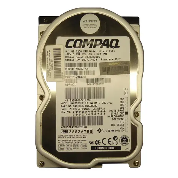 3R-A0922-AA HP 9.1GB Wide Ultra2 SCSI 7200 3.5-inch Hard Drive