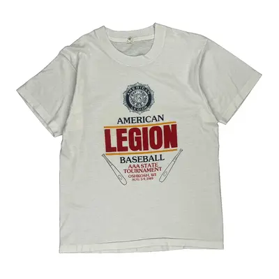 Single Stitch American Legion Baseball Screen Stars Graphic T-Shirt - Medium White Cotton Blend