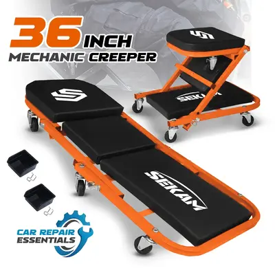 BEST GIFT for Car Guys - 2-in-1 Rolling Creeper Seat 36 Low-Profile, 300LBS Capacity in Orange & Green