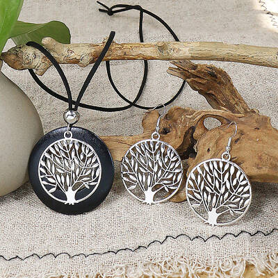 Ethnic Style Alloy & Wood Pendant Necklaces & Dangle Earrings Sets