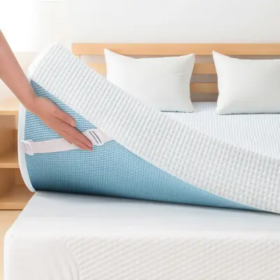 Dyfun ActiveChill Gel-Infused Memory Foam Bed Mattress Topper High Density Cooling Pad Removable Fitted Cover Hypoallergenic ...