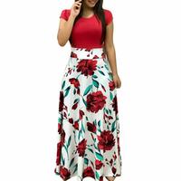 Avamo Women Summer Floral Maxi Dress Print Boho Skirt Dress Short Sleeve Party Bodycon Long Maxi Dress Beach Vacation Holiday...