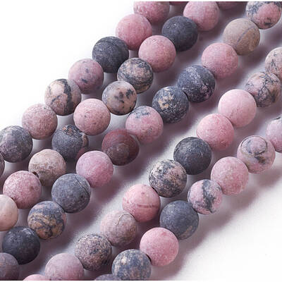 Frosted Natural Rhodonite Round Bead Strands