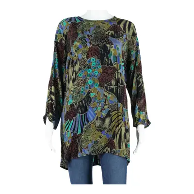 DIVINA Womens Printed Blouse Black 3/4 Sleeve Crazy Pattern M