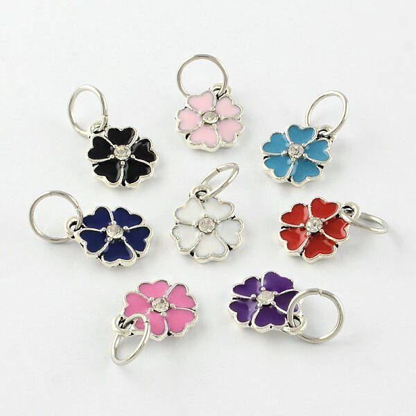 Enamel Style Flower Alloy Rhinestone Charms