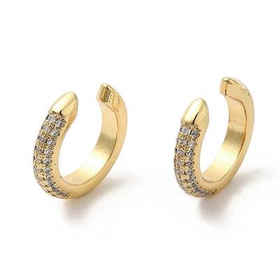 Rack Plating Brass Cuff Earrings with Cubic Zirconia