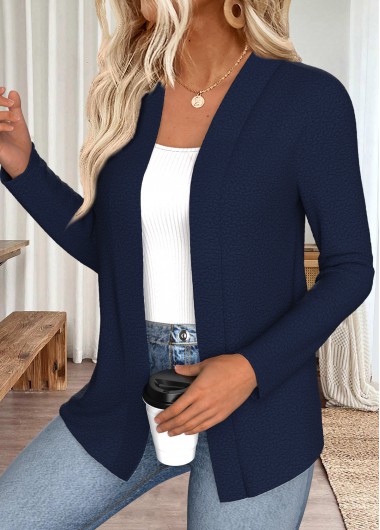 Modlily Navy Open Front Long Sleeve Coat - XXL
