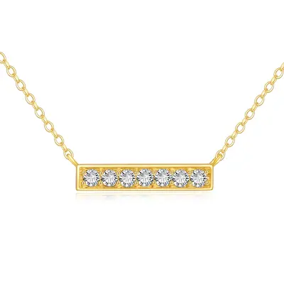 14K Gold Sevent Round Cubic Zirconia Bar Necklace