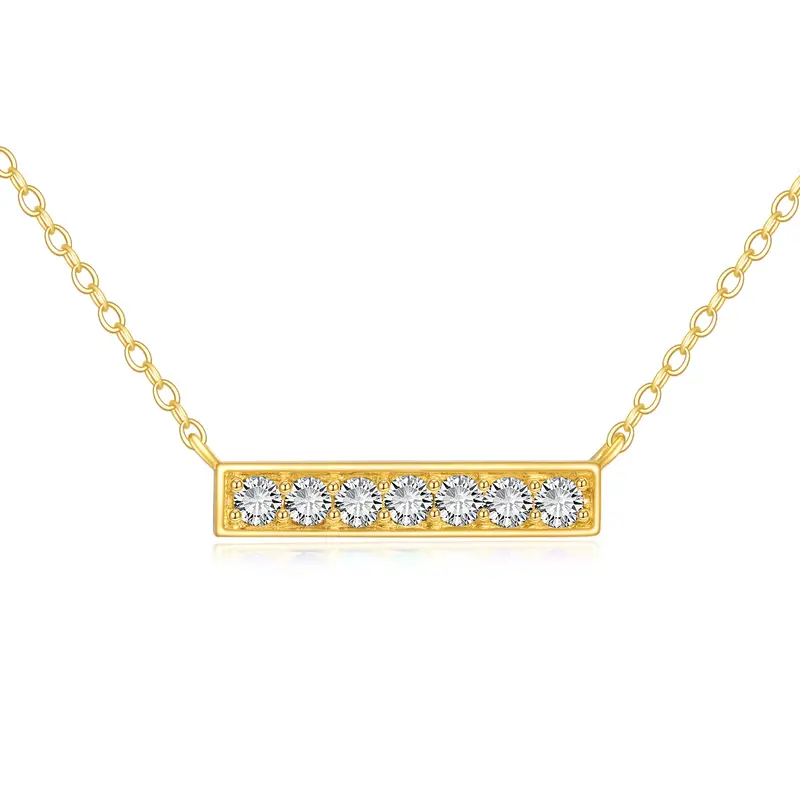 14K Gold Sevent Round Cubic Zirconia Bar Necklace