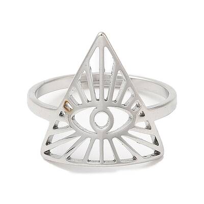 Non-Tarnish 304 Stainless Steel Triangle with Horse Eye Adjustable Ring for Women