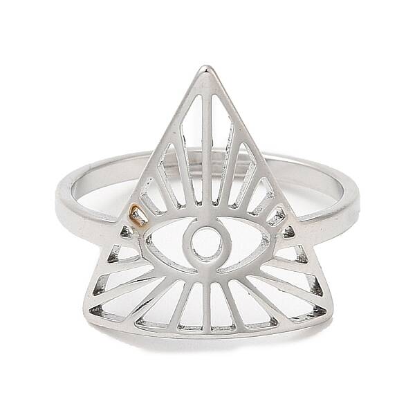 Non-Tarnish 304 Stainless Steel Triangle with Horse Eye Adjustable Ring for Women