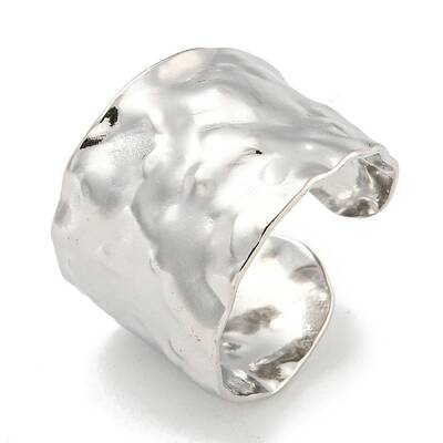 Non-Tarnish 304 Stainless Steel Hammered Open Cuff Ring