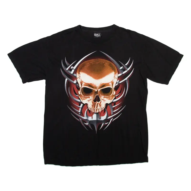 HEAVY METAL Skull Mens T-Shirt Black L