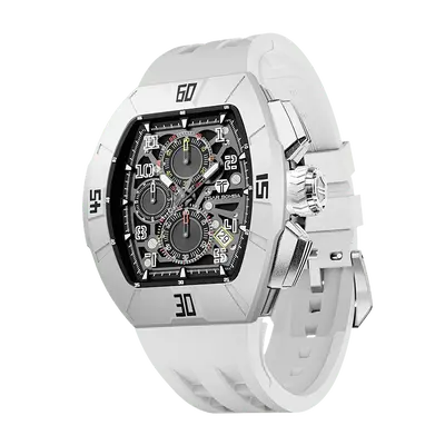 TSAR BOMBA Men's Quartz Watch | Dynamic White | Atomic TB8214 | Fluororubber Bezel | Luxury Sport Watch | 50M Waterproof Sapp...