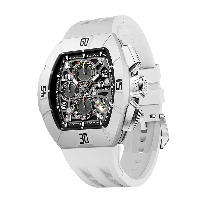 TSAR BOMBA Men's Quartz Watch | Dynamic White | Atomic TB8214 | Fluororubber Bezel | Luxury Sport Watch | 50M Waterproof Sapp...
