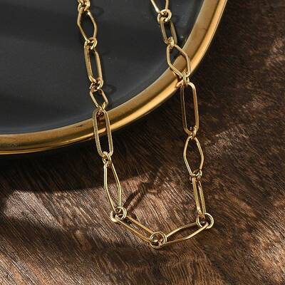 304 Stainless Steel Rhombus & Oval Link Chain Necklace