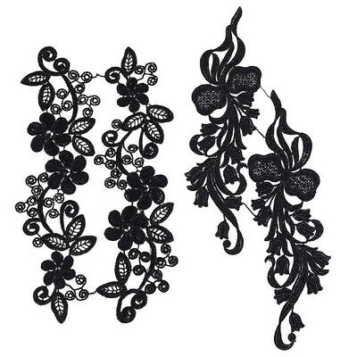 GORGECRAFT 2 Pairs Lace Applique Flower Embroidery Patch Black Lace Trims Collars for DIY Decorated Craft Sewing Costume(11x2...