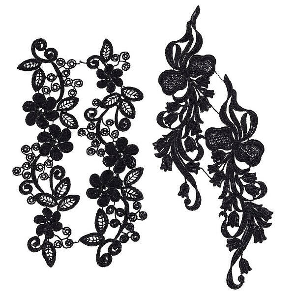 GORGECRAFT 2 Pairs Lace Applique Flower Embroidery Patch Black Lace Trims Collars for DIY Decorated Craft Sewing Costume(11x2...