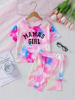 Girl's Tee & Shorts Set, Casual Round Neck Short Sleeve T-shirt & Shorts, Summer Outfits Clothes for Kids