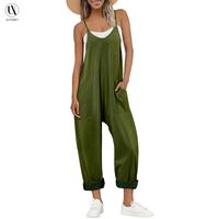 AUTOMET Fade Craft  Loose Jumpsuits-Acid Wash Women’s V Neck Sleeveless One Piece Loose Fit overalls Spaghetti Strap Harem ...