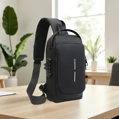 Men's Anti Theft Chest Bag with USB Charging Port Stylish Motorcycle Leisure Sports Crossbody Durable Oxford Fabric Adjustabl...