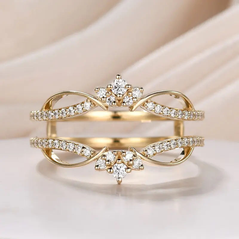 Diamond Vintage-Style Contour Enhancer Wedding Band Chevron Gold Ring for Women
